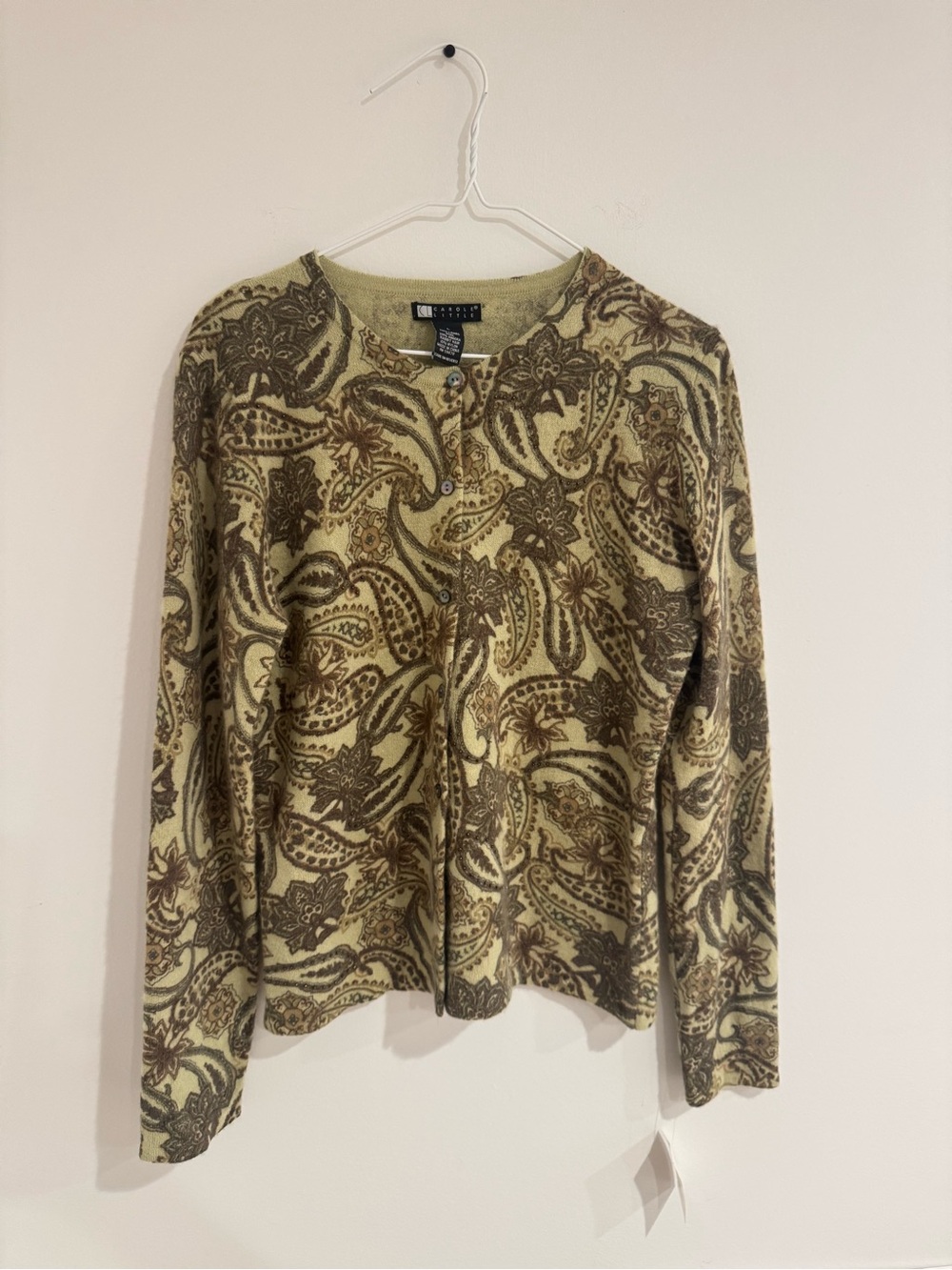 Carole Little Olive and Brown Paisley Button-Up Cardigan